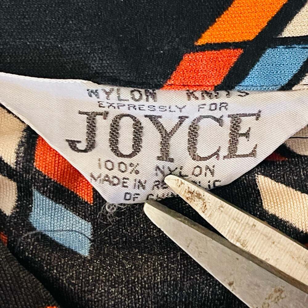 Vintage Joyce Nylon Knit Geometric Long Sleeve Button Down Shirt Size 34 - Picture 6 of 8